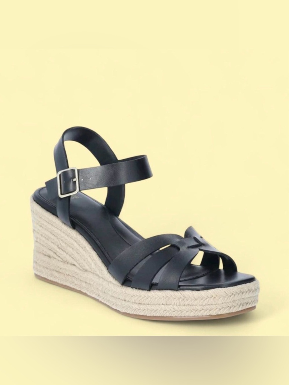 Women’s Time and Tru Black Wedge Sandals with Ankle Strap| Size 9| NWT